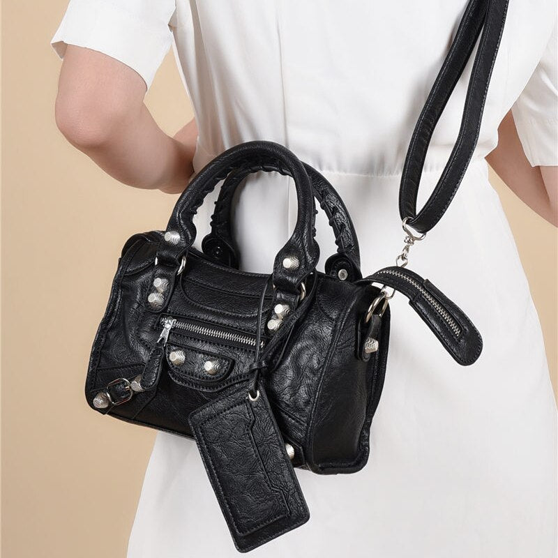 Tassel Rivet Handbag Female Crossbody PU Leather European Luxury for Women