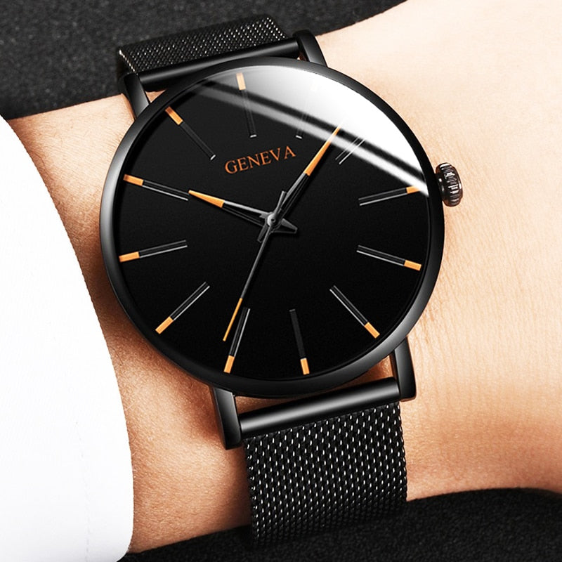 Fashion Ultra Thin Watches Simple Men Business Stainless Steel Mesh Belt Quartz Watch relogio masculino