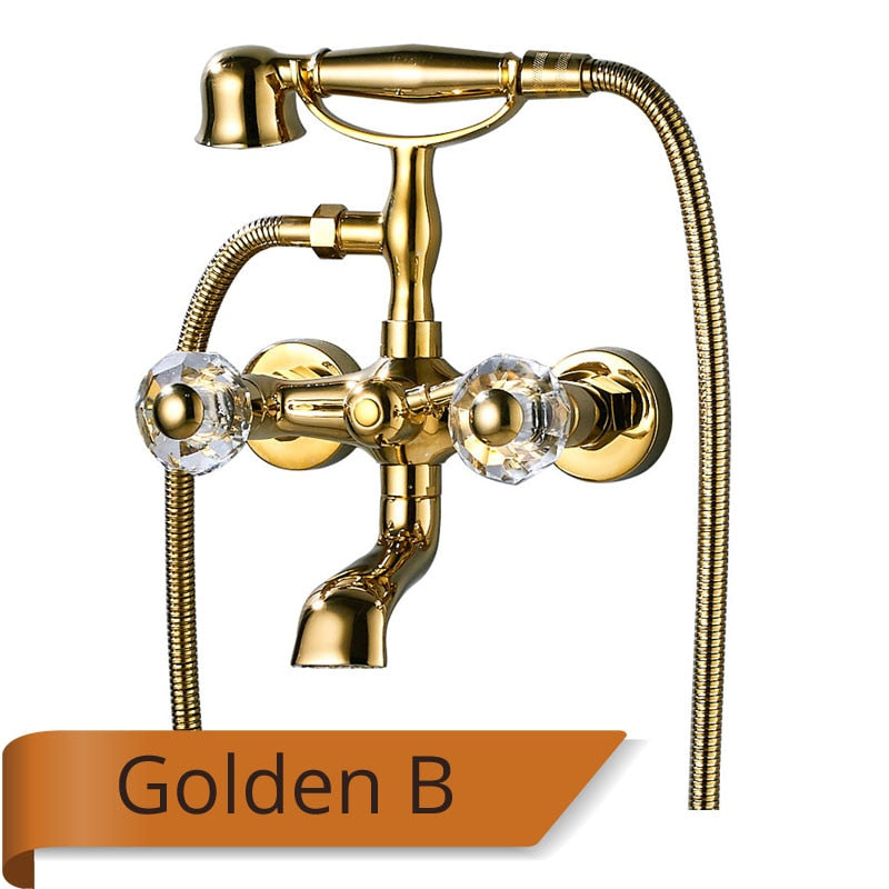 Rozin Retro Style Brass Bathtub Shower Faucet Set Dual Knobs Wall Mounted Bathtub Mixer with Handshower and Swivel Tub Spout Tap