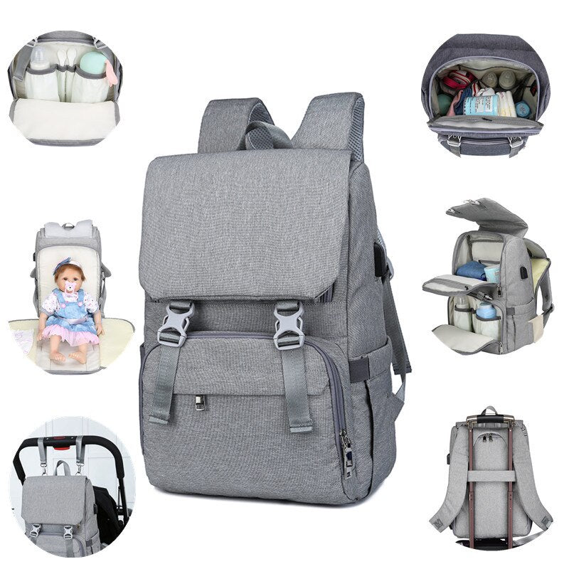 Diaper Bag Backpack for Mom USB Maternity Baby Care Nappy Nursing Bags Fashion Travel Diaper Backpack for Stroller Kit