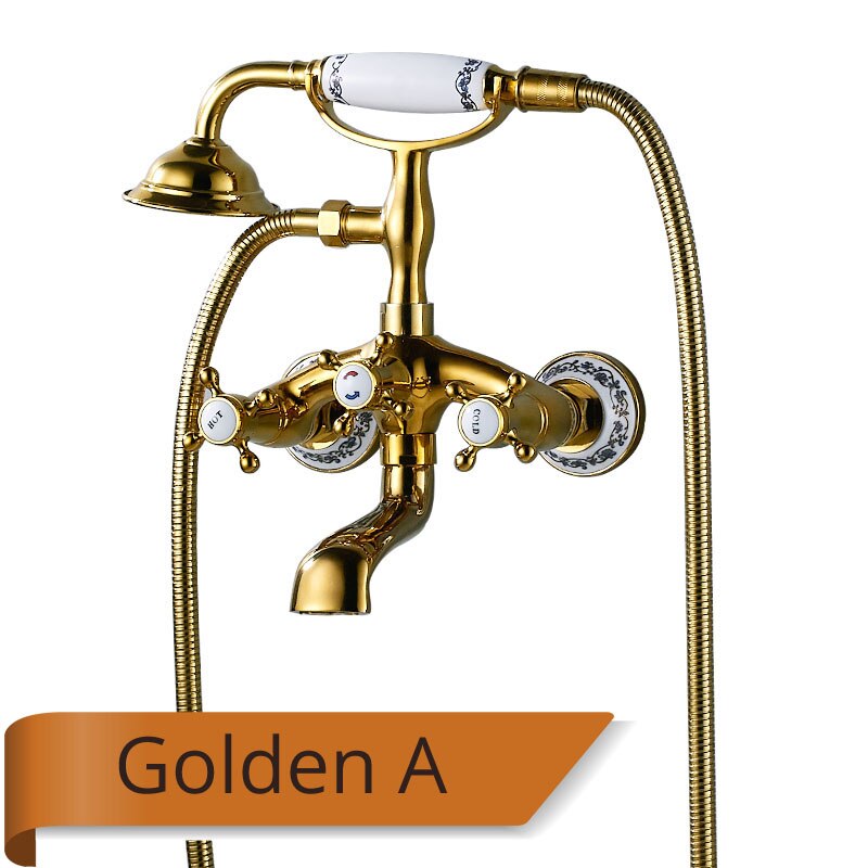 Rozin Retro Style Brass Bathtub Shower Faucet Set Dual Knobs Wall Mounted Bathtub Mixer with Handshower and Swivel Tub Spout Tap