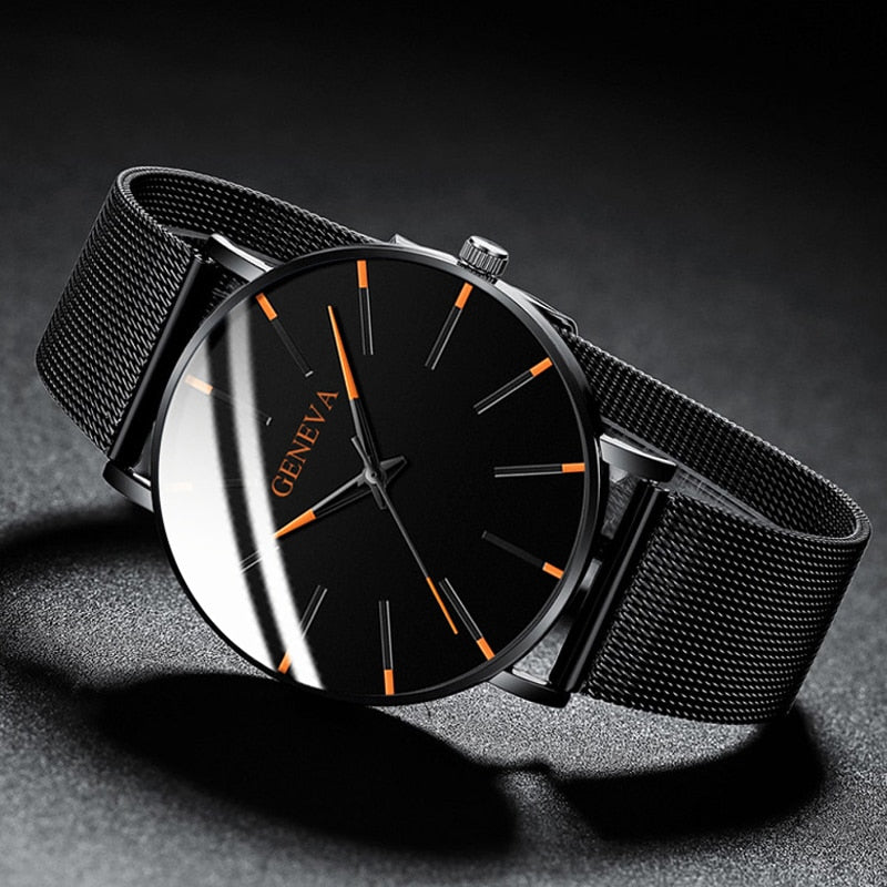 Fashion Ultra Thin Watches Simple Men Business Stainless Steel Mesh Belt Quartz Watch relogio masculino