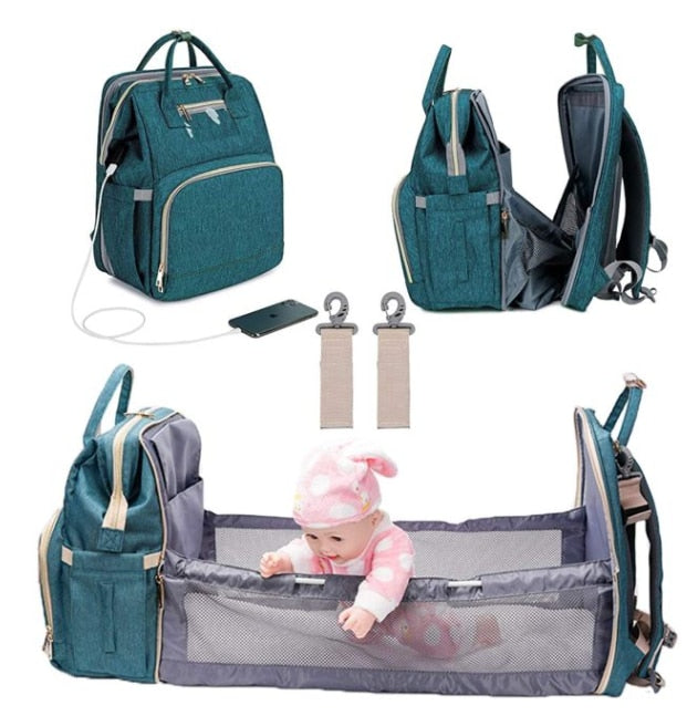 Fashion Portable Folding Crib Diaper Bag Multi-Function Large Capacity Baby Backpack Diaper Bag Baby Stroller Organizer Bag