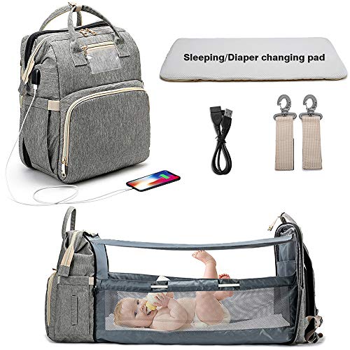 Fashion Portable Folding Crib Diaper Bag Multi-Function Large Capacity Baby Backpack Diaper Bag Baby Stroller Organizer Bag