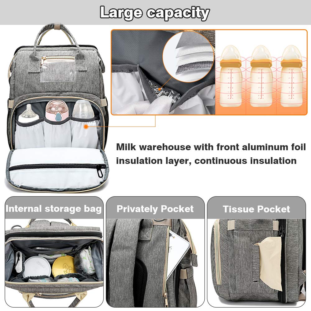 Fashion Portable Folding Crib Diaper Bag Multi-Function Large Capacity Baby Backpack Diaper Bag Baby Stroller Organizer Bag