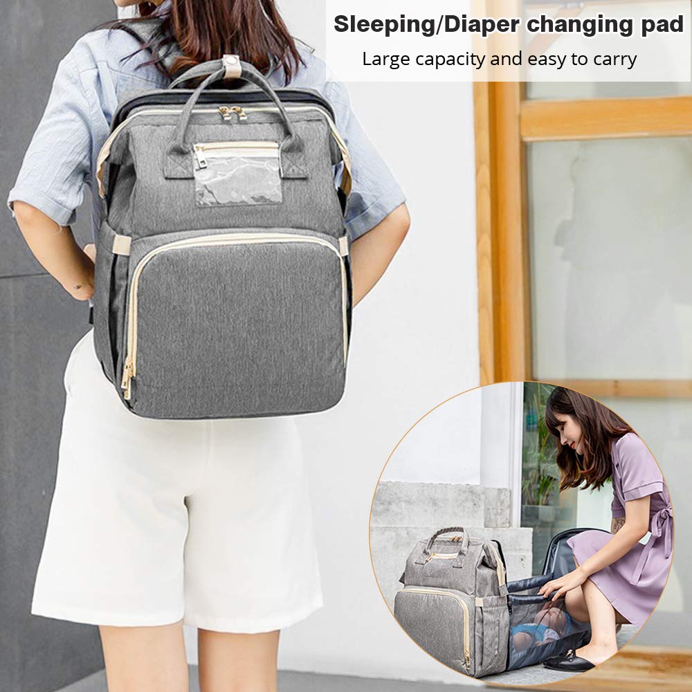 Fashion Portable Folding Crib Diaper Bag Multi-Function Large Capacity Baby Backpack Diaper Bag Baby Stroller Organizer Bag