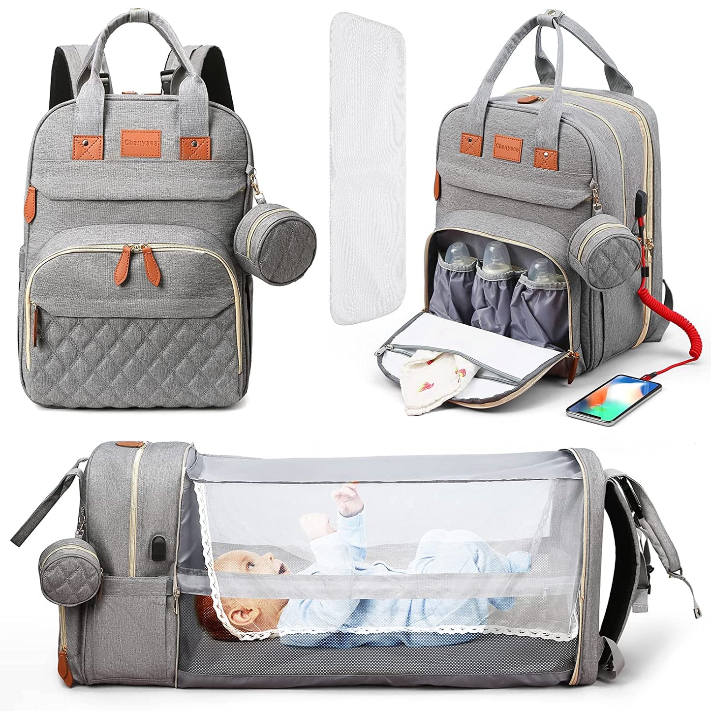 Fashion Portable Folding Crib Diaper Bag Multi-Function Large Capacity Baby Backpack Diaper Bag Baby Stroller Organizer Bag