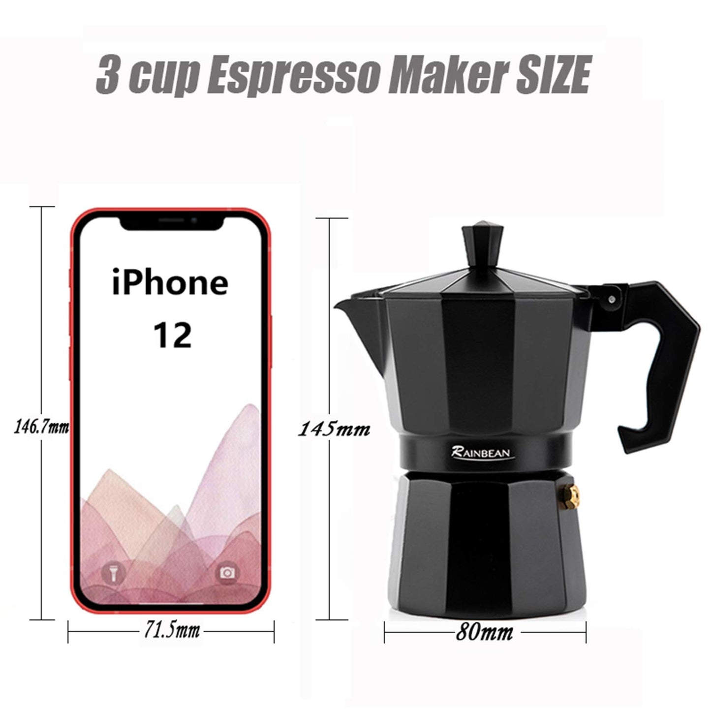 Espresso Cup Moka Pot Classic Cafe Maker Percolator Coffee Maker Italian Espresso for Gas or Electric Aluminum Black Gift package with 2 cups