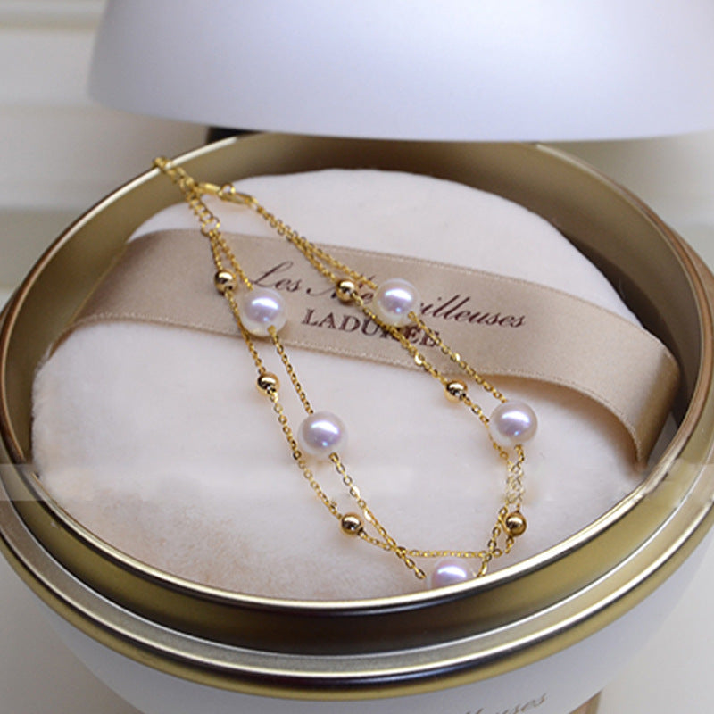 Full Sky Star Double Layer Extremely Bright Gold Bean Pearl Bracelet