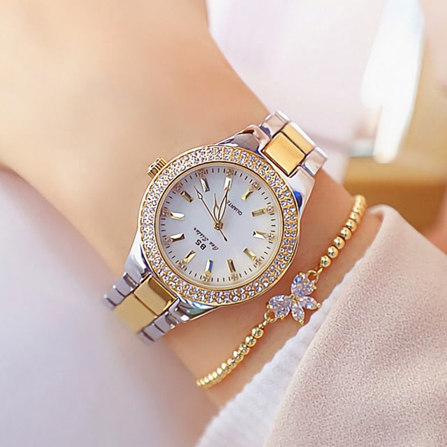 Gold Ladies Wrist Watches Dress Watch Women Crystal Diamond Watches Stainless Steel Silver Clock Women Montre Femme 2021