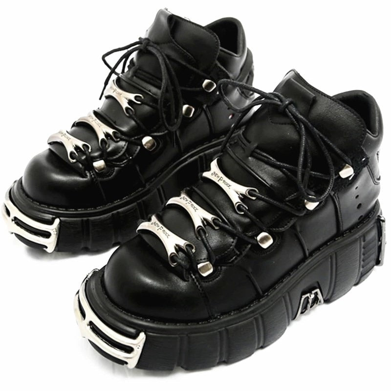 Punk Style Women Sneakers 6cm Platform Shoes Woman Creepers Female Casual Flats Metal Decoration Thick Bottom Women Tennis Shoes