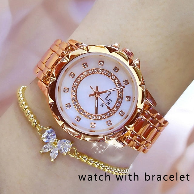 Diamond Women Watch Luxury Brand Rhinestone Elegant Ladies Watches Rose Gold Clock Wrist Watches For Women relogio feminino