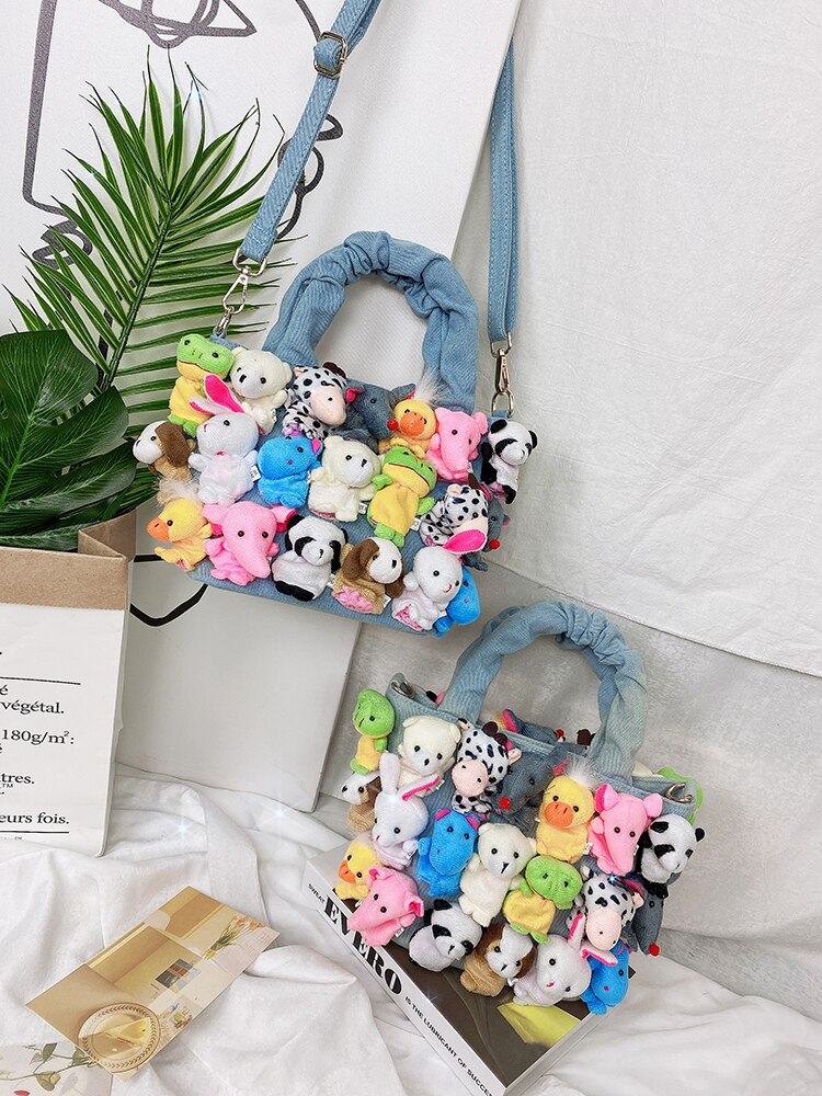 fashion women denim Bucket cartoon toy decoration handbags and purses