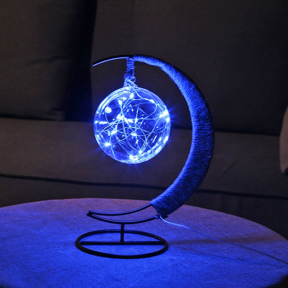 USB LED Moon Sepak Takraw Lamp Line Rattan Handmade Hemp Rope Wrought Iron Night Light Home Decoration Sleeping Lantern Light