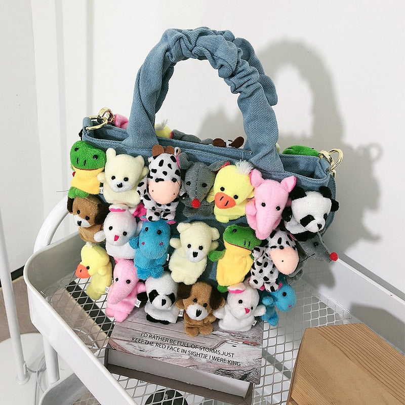 fashion women denim Bucket cartoon toy decoration handbags and purses