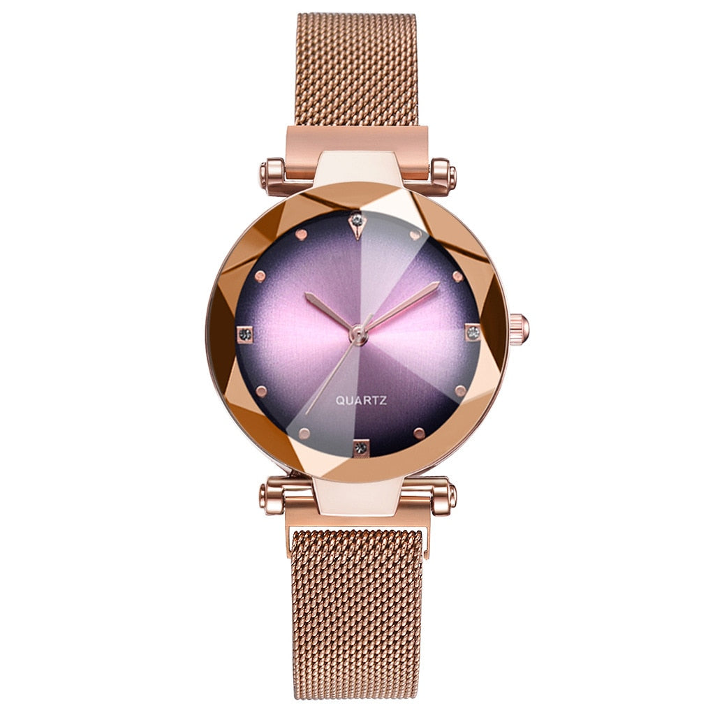 Best Selling Women Mesh Magnet Buckle Starry Sky Watch Casual Luxury Ladies Geometric Surface Quartz Watches Relogio Feminino