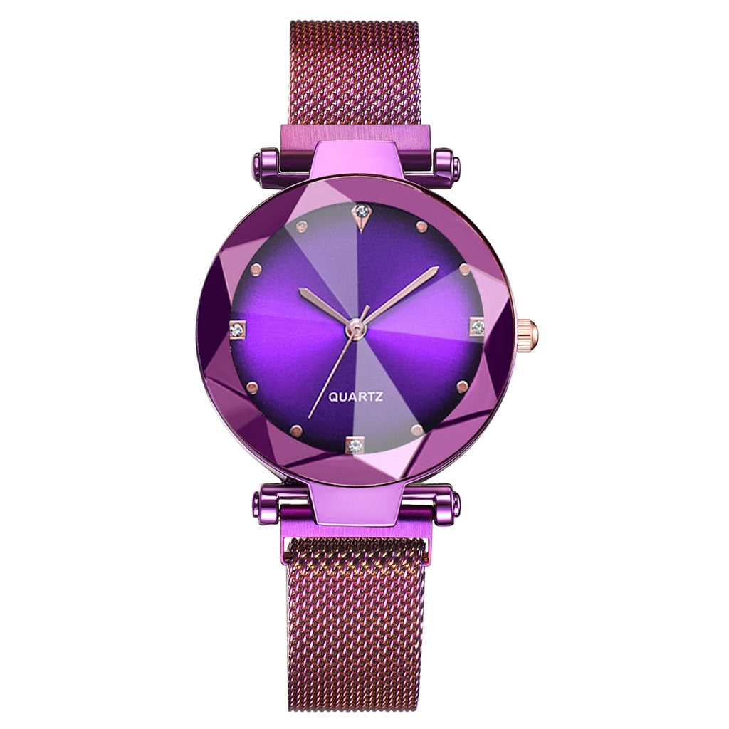 Best Selling Women Mesh Magnet Buckle Starry Sky Watch Casual Luxury Ladies Geometric Surface Quartz Watches Relogio Feminino