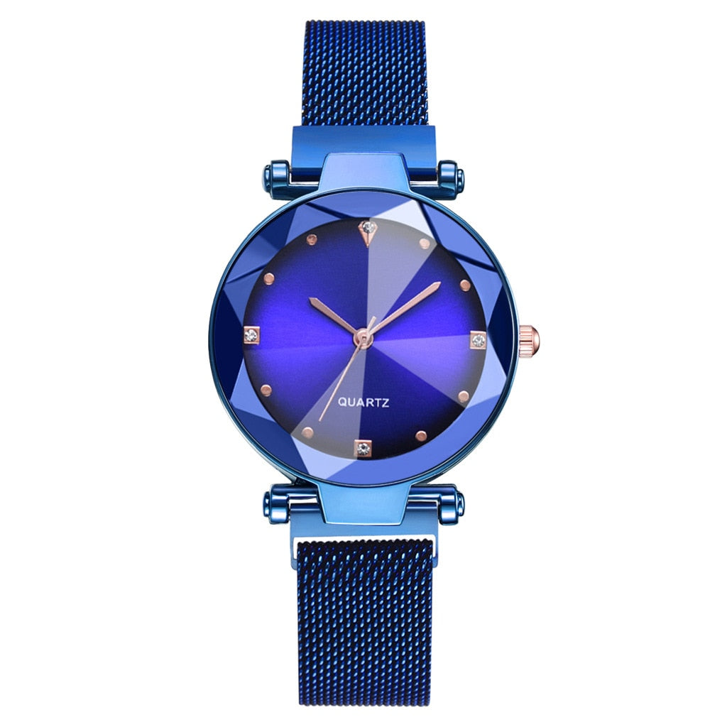 Best Selling Women Mesh Magnet Buckle Starry Sky Watch Casual Luxury Ladies Geometric Surface Quartz Watches Relogio Feminino