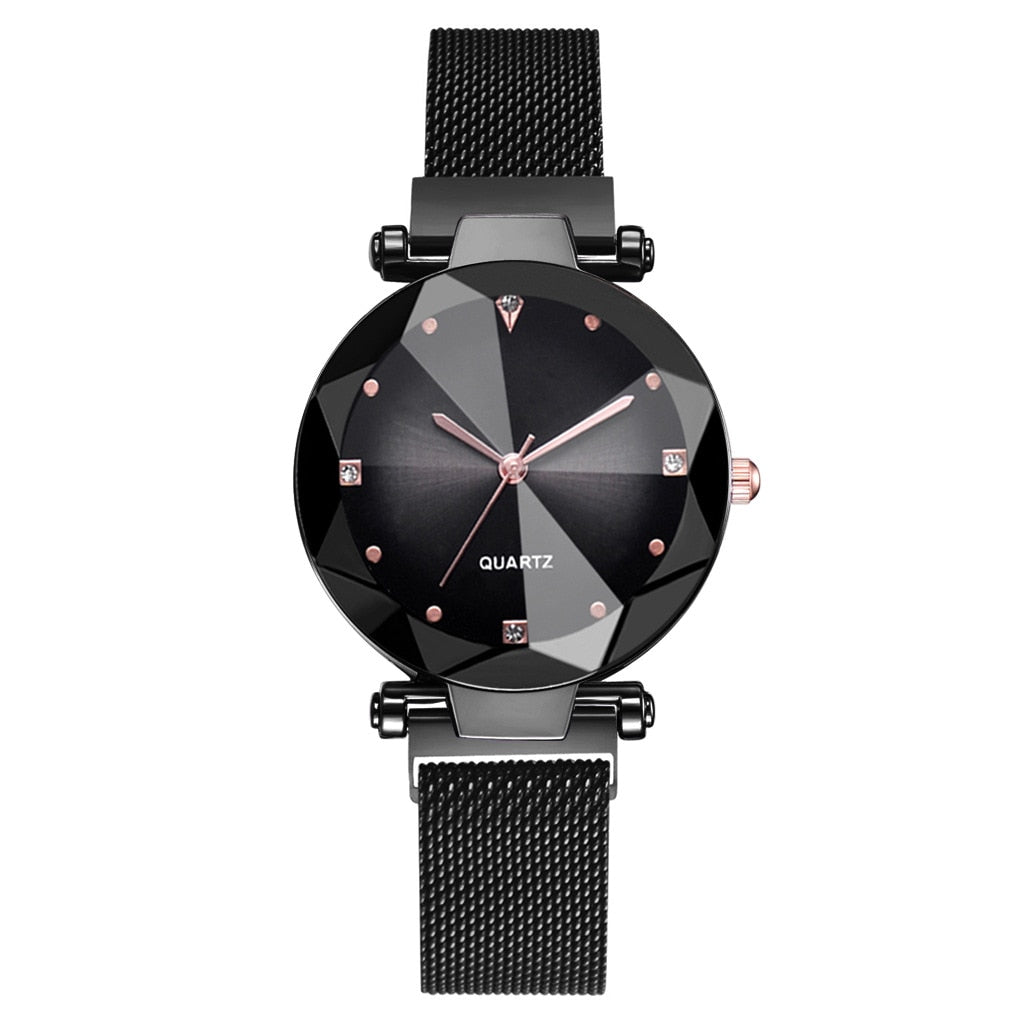 Best Selling Women Mesh Magnet Buckle Starry Sky Watch Casual Luxury Ladies Geometric Surface Quartz Watches Relogio Feminino