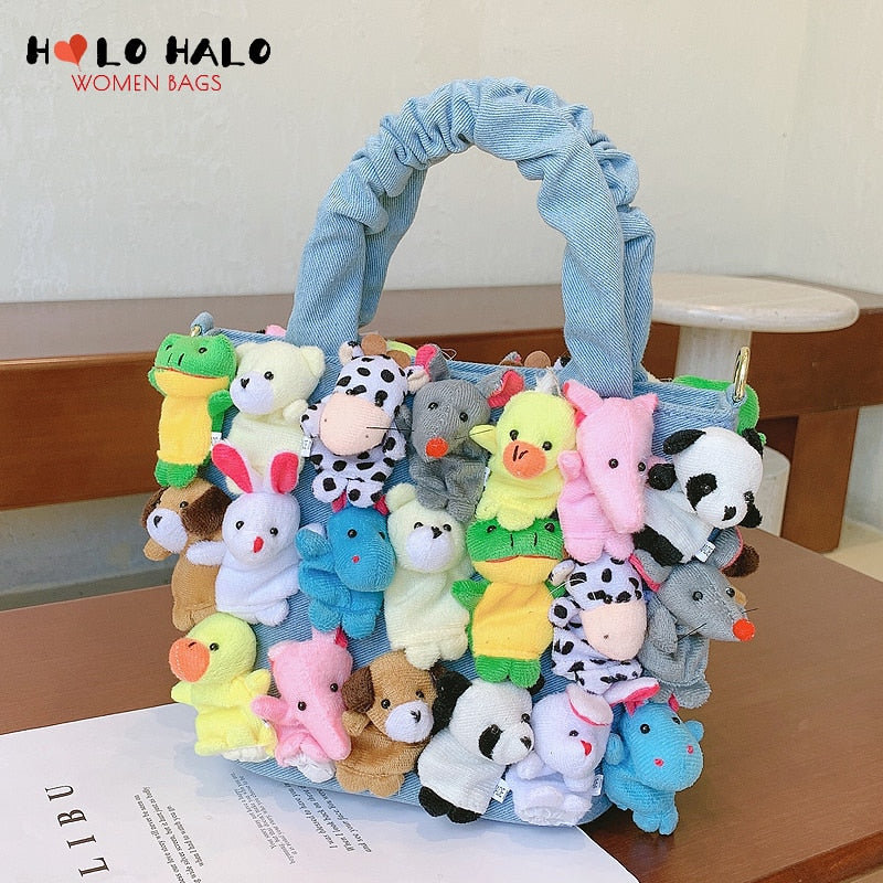 fashion women denim Bucket cartoon toy decoration handbags and purses