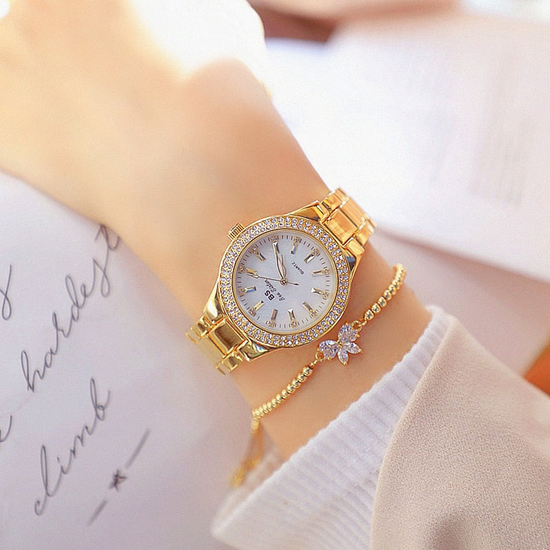 Gold Ladies Wrist Watches Dress Watch Women Crystal Diamond Watches Stainless Steel Silver Clock Women Montre Femme 2021