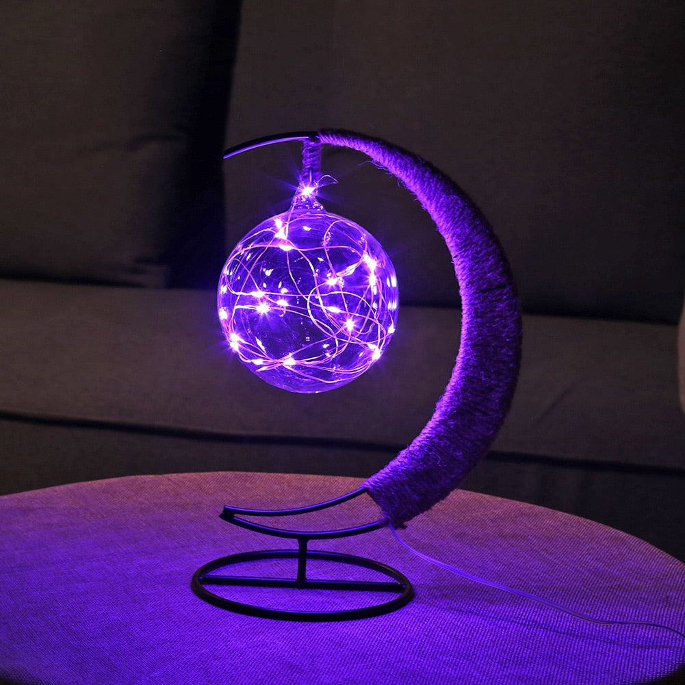 USB LED Moon Sepak Takraw Lamp Line Rattan Handmade Hemp Rope Wrought Iron Night Light Home Decoration Sleeping Lantern Light