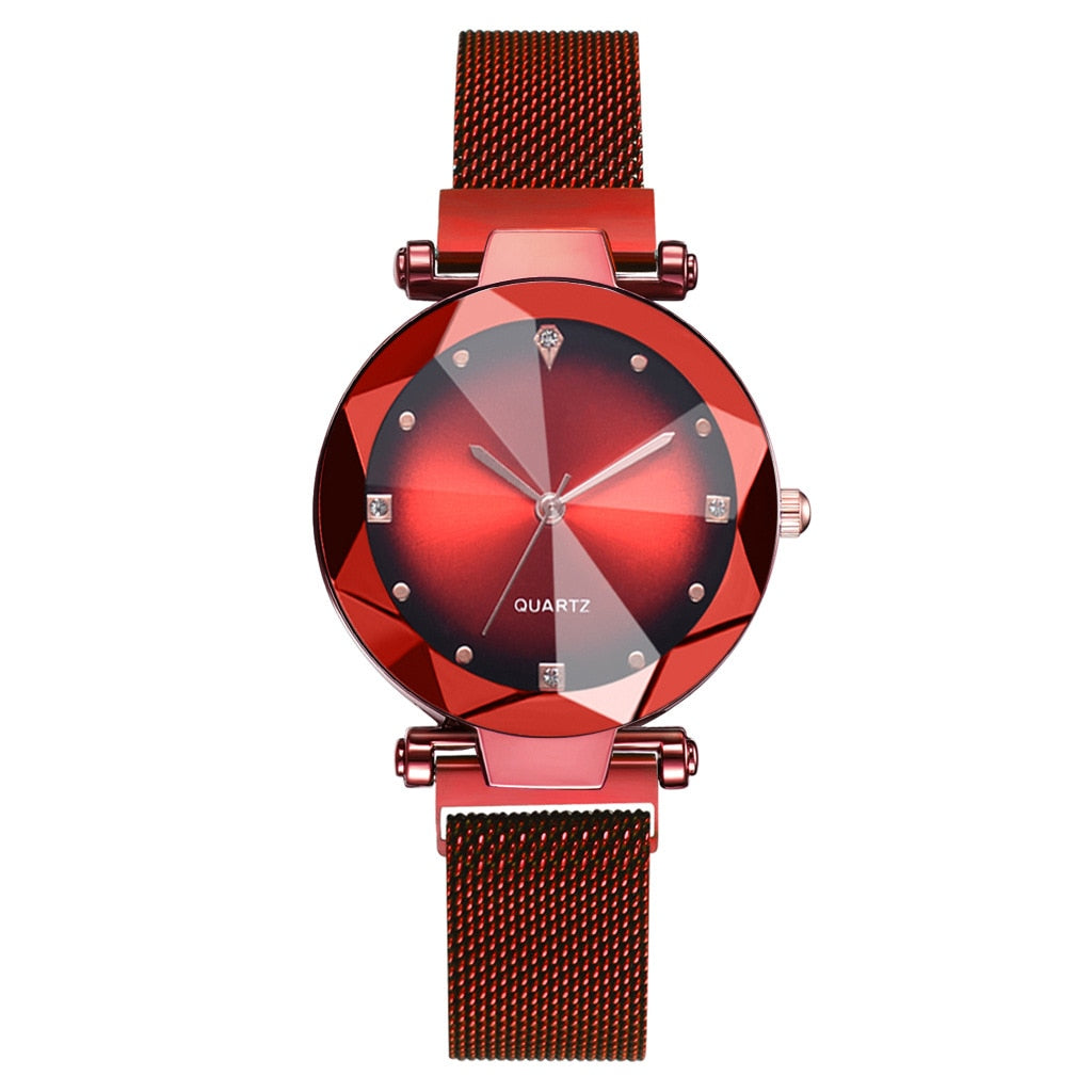 Best Selling Women Mesh Magnet Buckle Starry Sky Watch Casual Luxury Ladies Geometric Surface Quartz Watches Relogio Feminino