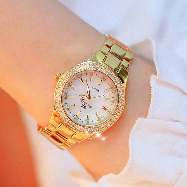 Gold Ladies Wrist Watches Dress Watch Women Crystal Diamond Watches Stainless Steel Silver Clock Women Montre Femme 2021