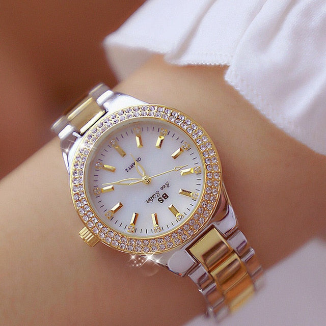 Gold Ladies Wrist Watches Dress Watch Women Crystal Diamond Watches Stainless Steel Silver Clock Women Montre Femme 2021