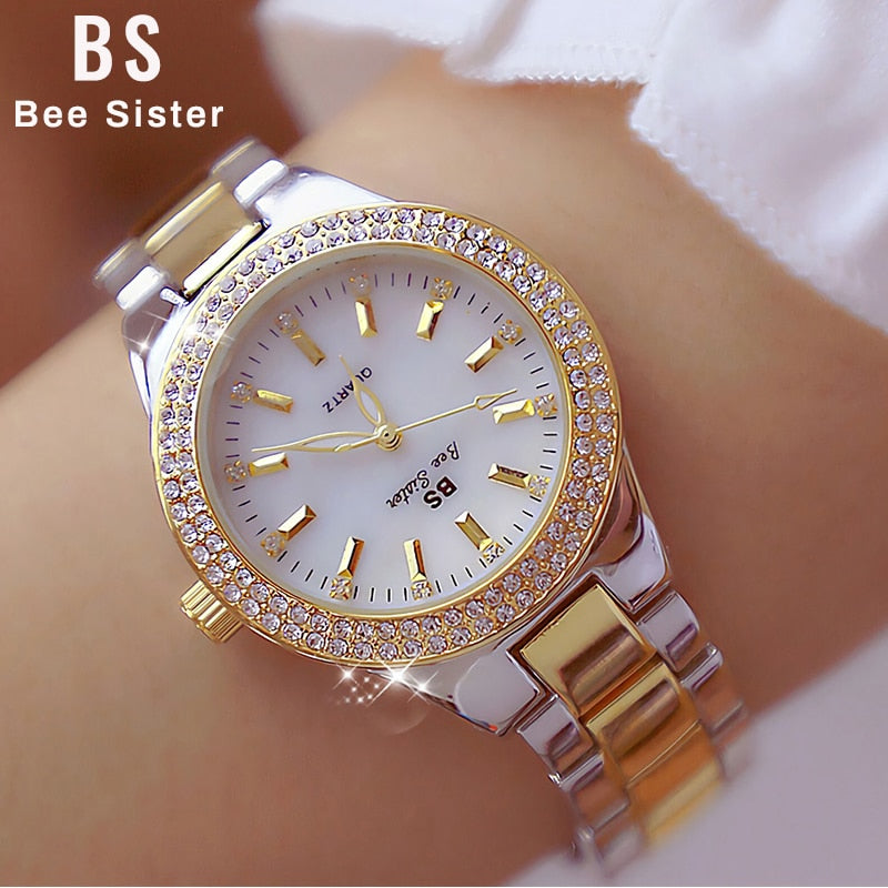 Gold Ladies Wrist Watches Dress Watch Women Crystal Diamond Watches Stainless Steel Silver Clock Women Montre Femme 2021