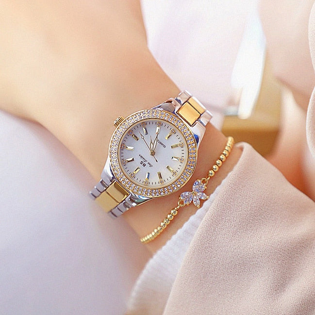 Gold Ladies Wrist Watches Dress Watch Women Crystal Diamond Watches Stainless Steel Silver Clock Women Montre Femme 2021