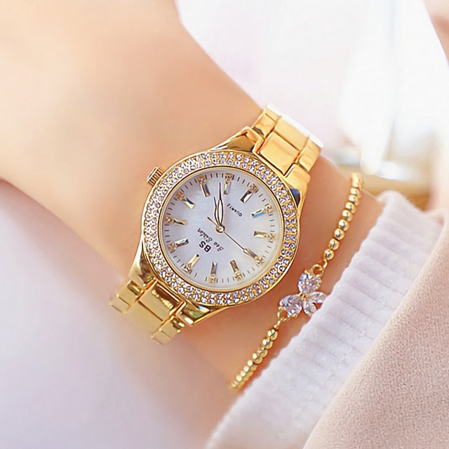 Gold Ladies Wrist Watches Dress Watch Women Crystal Diamond Watches Stainless Steel Silver Clock Women Montre Femme 2021