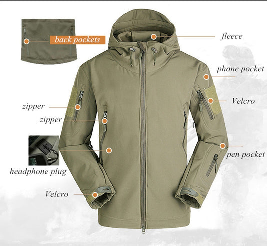 Mens Tactical Jacket Hiking Jackets  Soft Shell Clothes Windbreaker Flight Pilot Hood Military Fleece Field Jacket