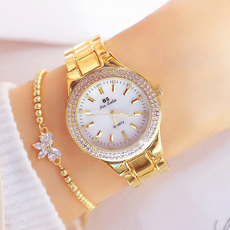 Gold Ladies Wrist Watches Dress Watch Women Crystal Diamond Watches Stainless Steel Silver Clock Women Montre Femme 2021