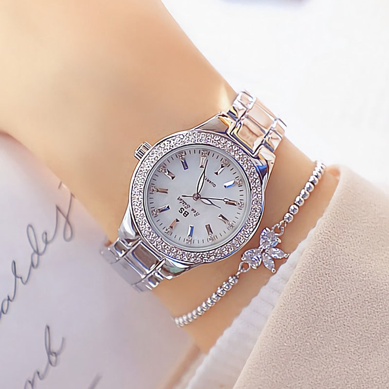 Gold Ladies Wrist Watches Dress Watch Women Crystal Diamond Watches Stainless Steel Silver Clock Women Montre Femme 2021