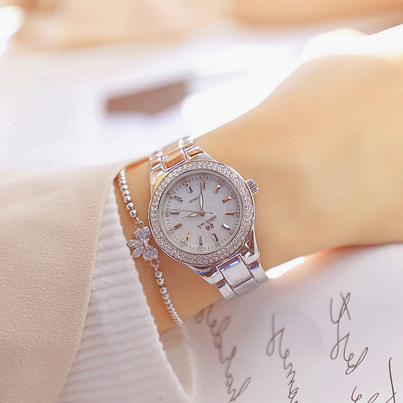 Gold Ladies Wrist Watches Dress Watch Women Crystal Diamond Watches Stainless Steel Silver Clock Women Montre Femme 2021