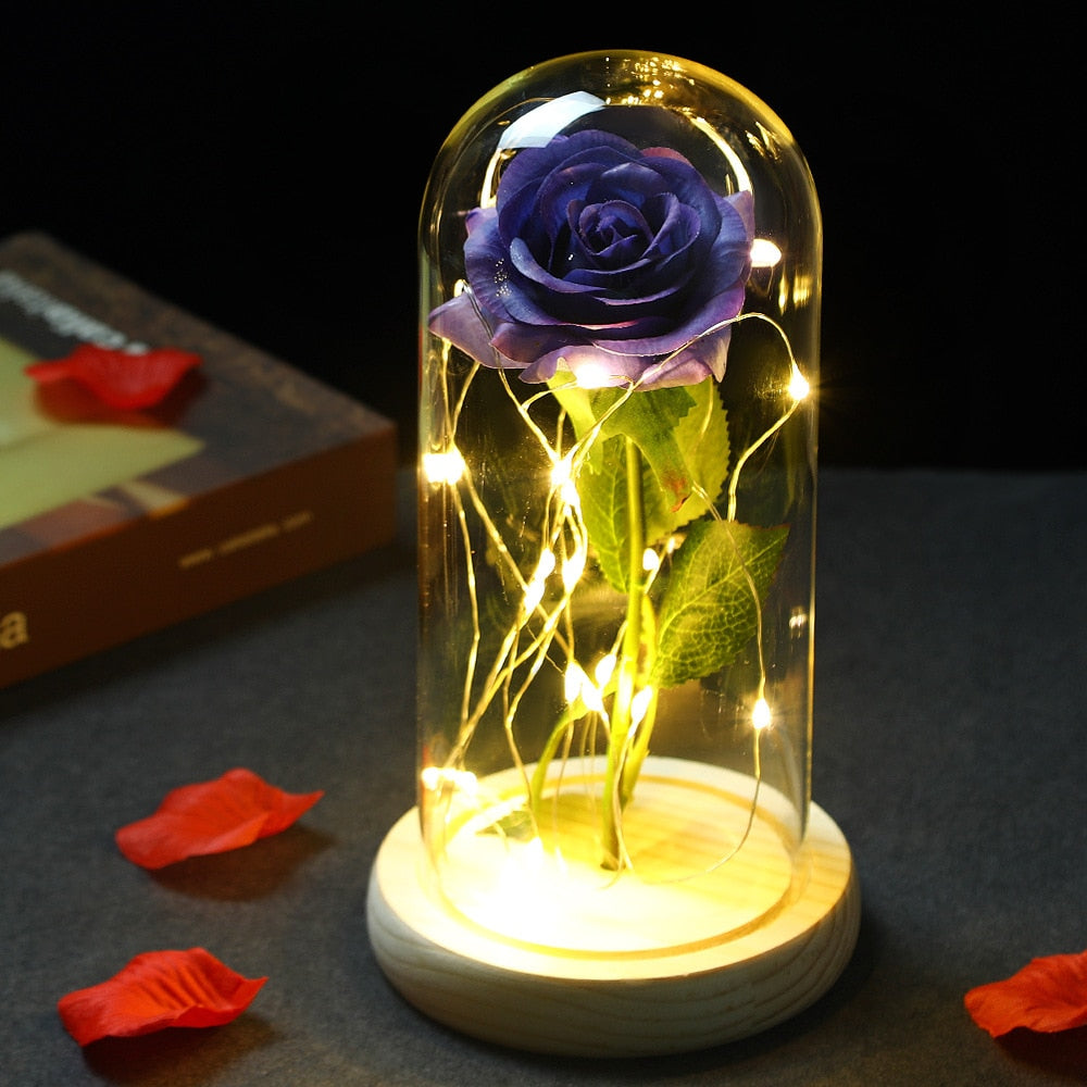 LED Enchanted Galaxy Rose Eternal 24K Gold Foil Flower With Fairy String Lights In Dome For Christmas Valentine Day Gift