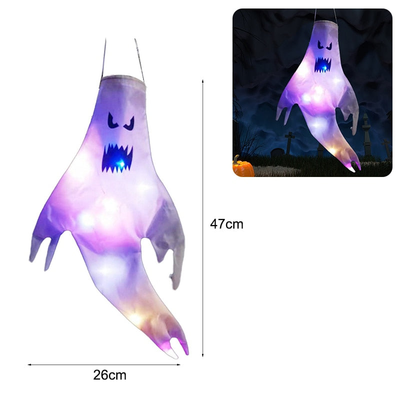 Halloween Decoration LED Flashing Light Gypsophila Ghost Festival Dress Up Glowing Wizard Ghost Hat Lamp Decor Hanging Lantern