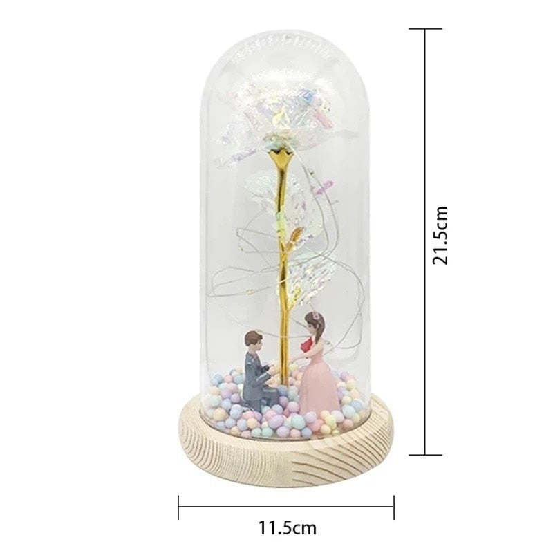 LED Enchanted Galaxy Rose Eternal 24K Gold Foil Flower with Fairy String Lights In Dome for Christmas Valentine Day Gift