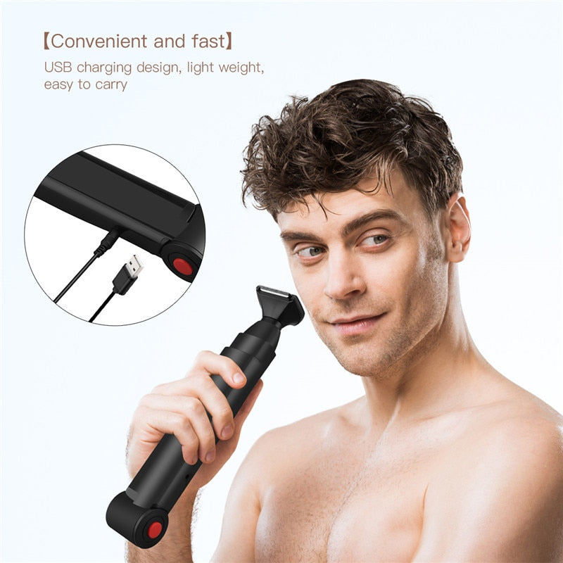 Long Handle Men Back Hair Shaver USB Rechargeable Big Blade Trimmer 2 In 1 Foldable Back Shaver Men Hair Remover