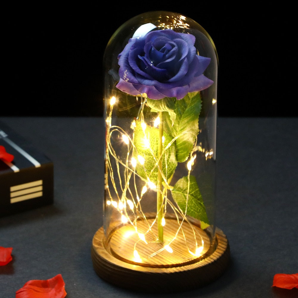 LED Enchanted Galaxy Rose Eternal 24K Gold Foil Flower With Fairy String Lights In Dome For Christmas Valentine Day Gift