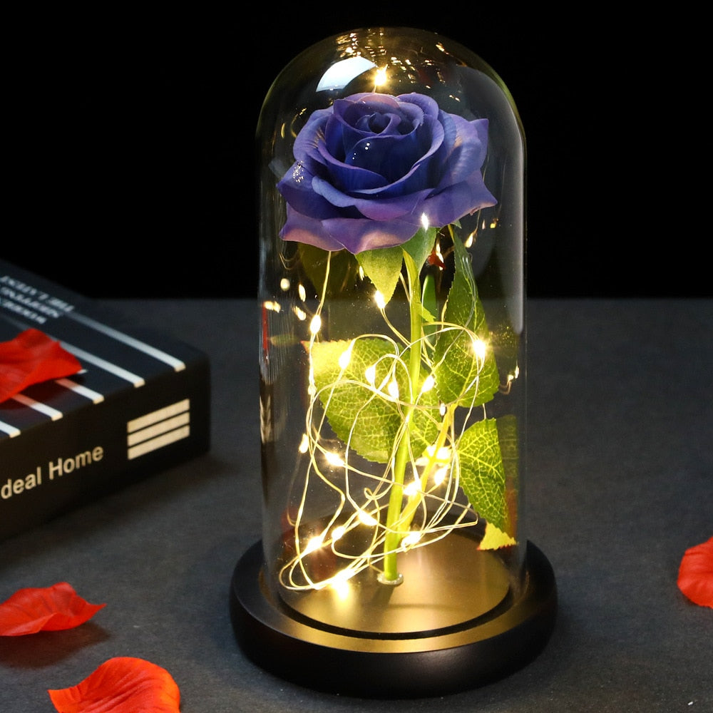 LED Enchanted Galaxy Rose Eternal 24K Gold Foil Flower With Fairy String Lights In Dome For Christmas Valentine Day Gift