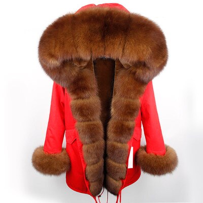 Fashion Big Fur Outerwear Detachable Winter Jacket Women Real Fur Liner Natural Real Silve Fur Collar Loose Long Parkas