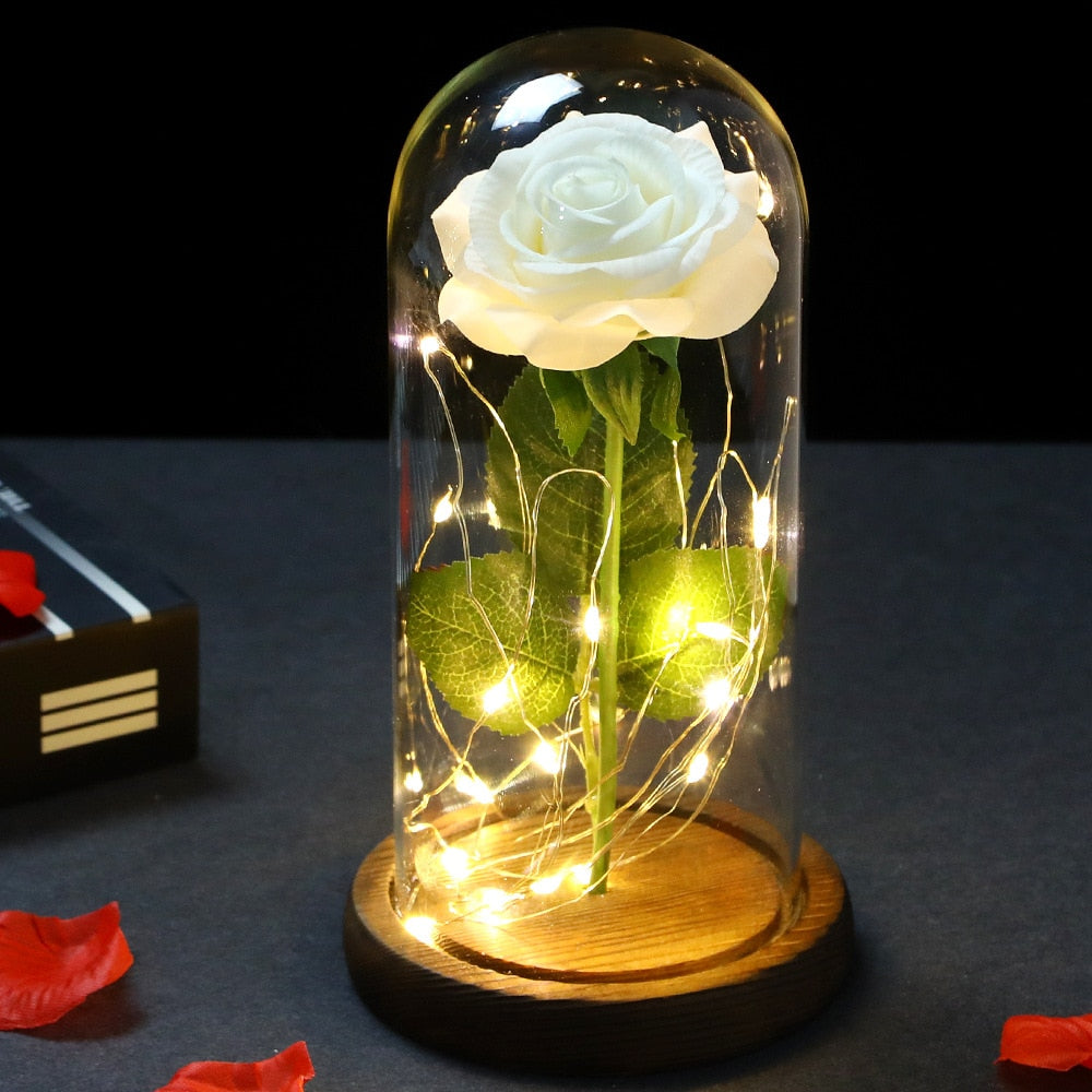 LED Enchanted Galaxy Rose Eternal 24K Gold Foil Flower With Fairy String Lights In Dome For Christmas Valentine Day Gift