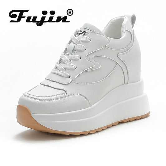 Fujin 10cm Platform Wedge Sneakers Chunky Shoes Genuine Leather for Women Summer Shoes Spring Autumn Walking Sneakers Fashion