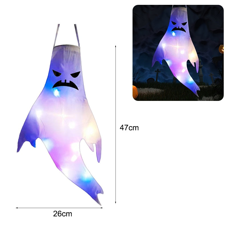 Halloween Decoration LED Flashing Light Gypsophila Ghost Festival Dress Up Glowing Wizard Ghost Hat Lamp Decor Hanging Lantern