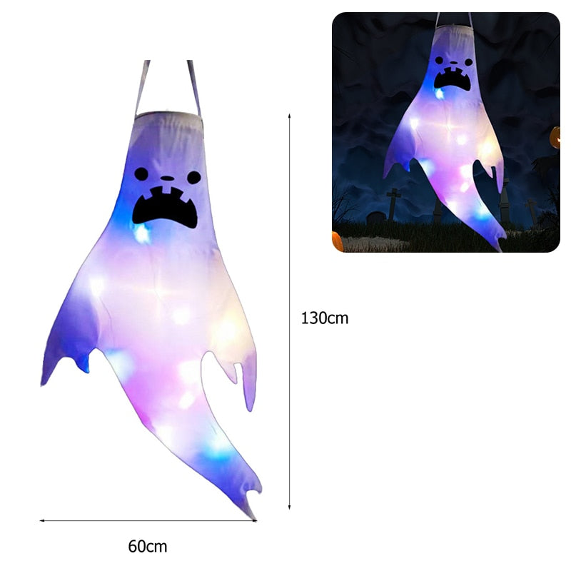 Halloween Decoration LED Flashing Light Gypsophila Ghost Festival Dress Up Glowing Wizard Ghost Hat Lamp Decor Hanging Lantern