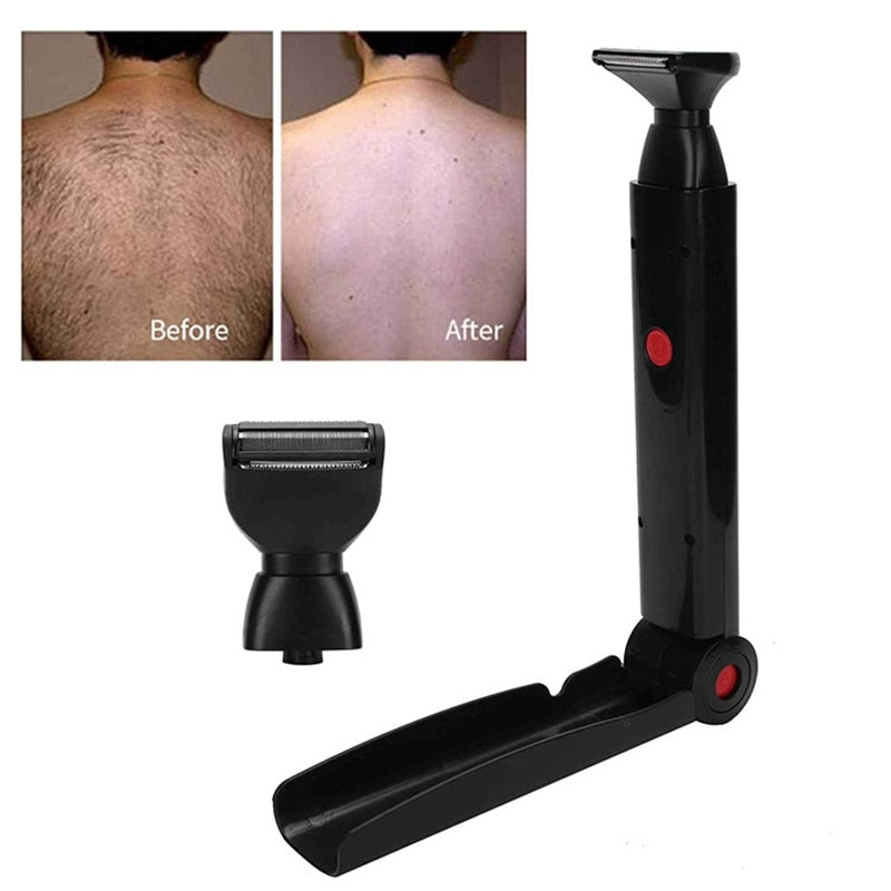 Long Handle Men Back Hair Shaver USB Rechargeable Big Blade Trimmer 2 In 1 Foldable Back Shaver Men Hair Remover