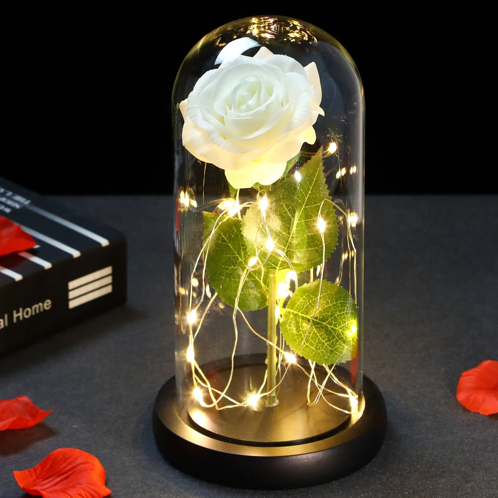 LED Enchanted Galaxy Rose Eternal 24K Gold Foil Flower With Fairy String Lights In Dome For Christmas Valentine Day Gift