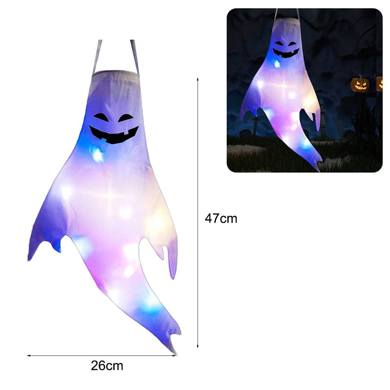 Halloween Decoration LED Flashing Light Gypsophila Ghost Festival Dress Up Glowing Wizard Ghost Hat Lamp Decor Hanging Lantern